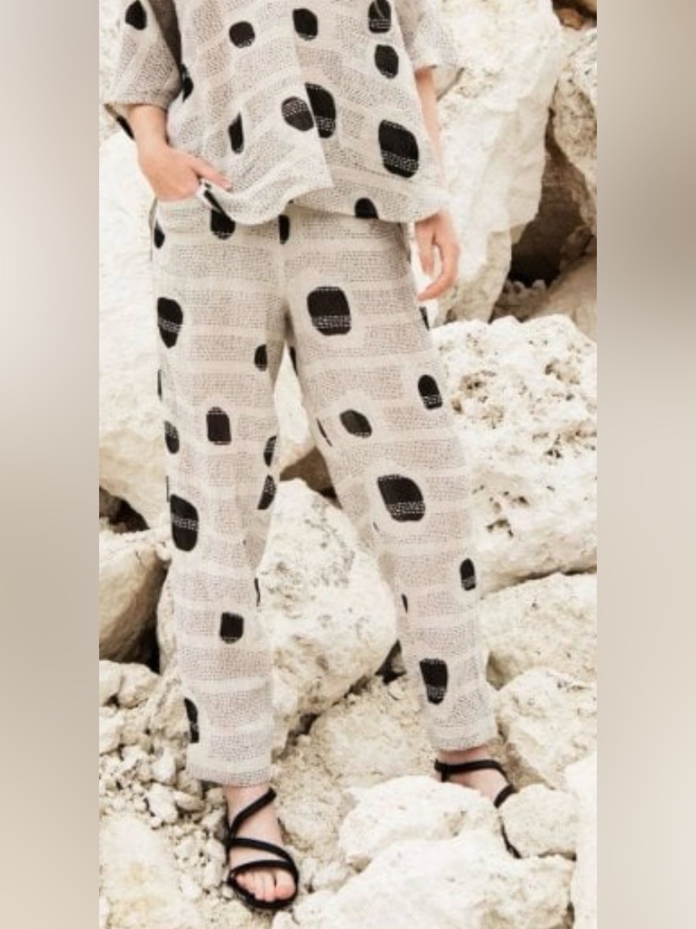 Noen Boutique Women's Art Print circle dash linen trouser pant pockets size 8